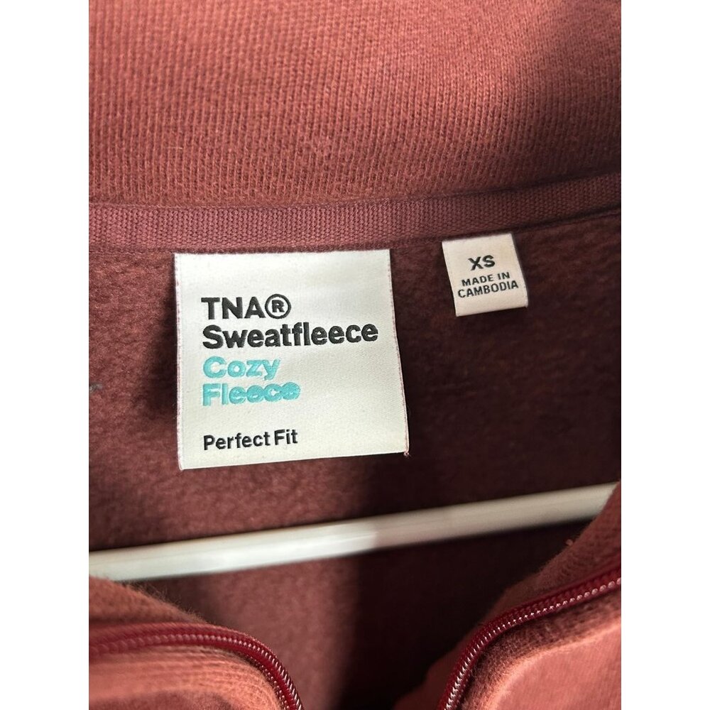 TNA Aritzia Womens Sweatfleece Cozy Fleece Perfect Fit Half-Zip Burgundy XS - Picture 3 of 11
